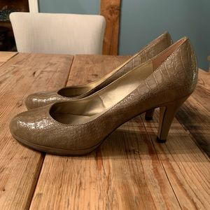 Anne Klein Taupe Snakeskin Pumps